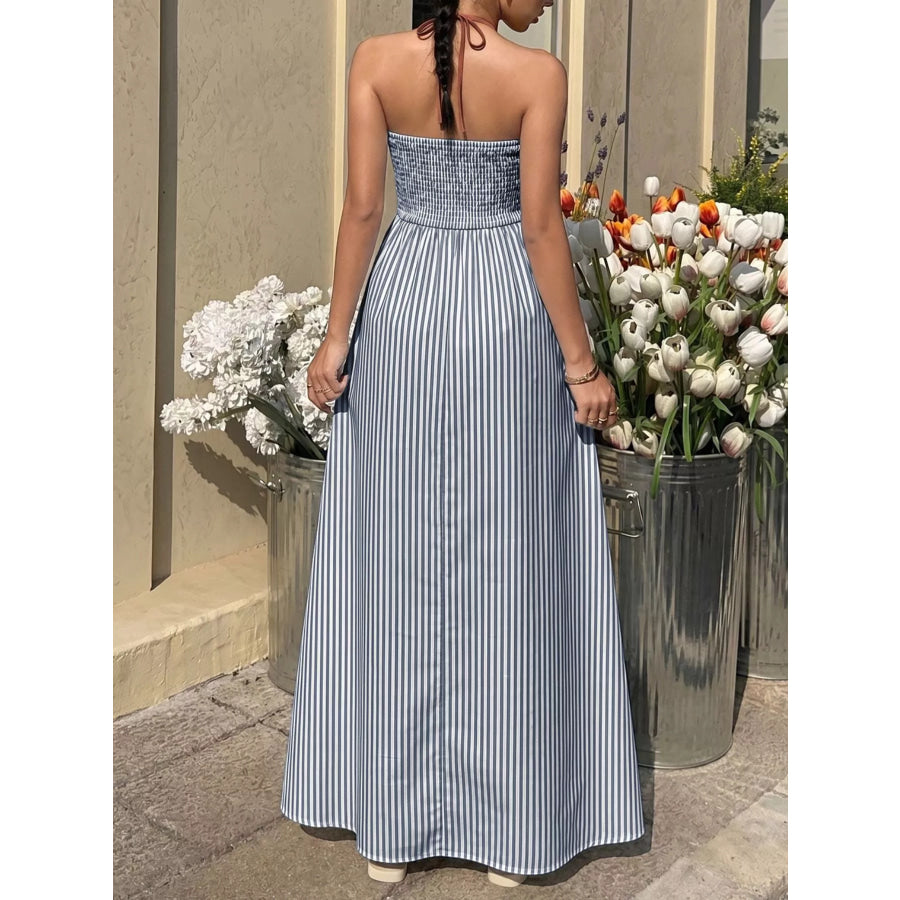 Striped Halter Neck Maxi Dress Apparel and Accessories