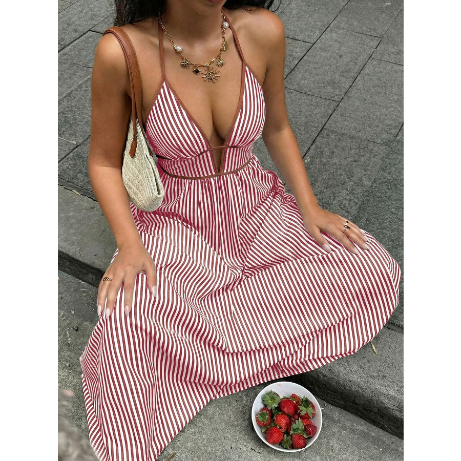 Striped Halter Neck Maxi Dress Apparel and Accessories