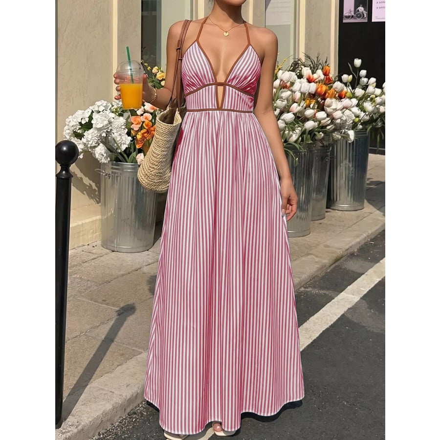 Striped Halter Neck Maxi Dress Apparel and Accessories