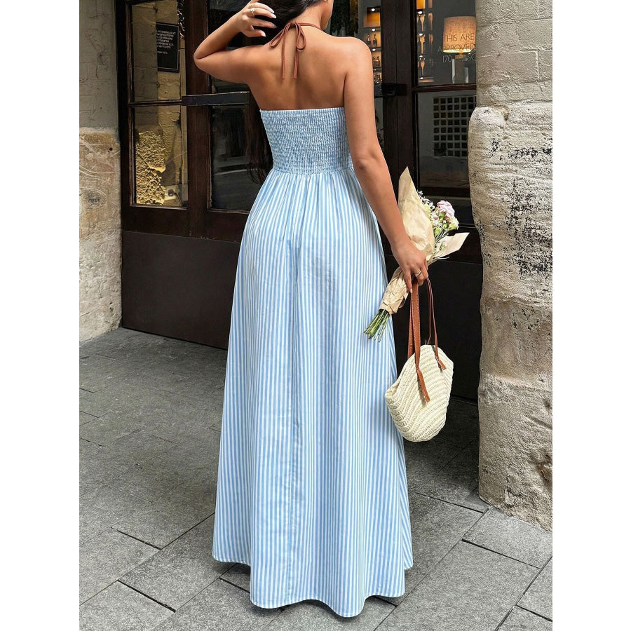 Striped Halter Neck Maxi Dress Apparel and Accessories
