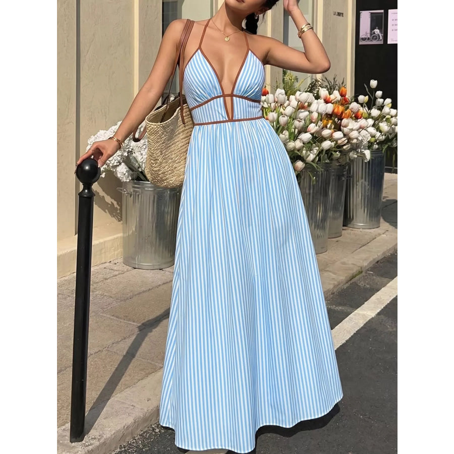 Striped Halter Neck Maxi Dress Apparel and Accessories