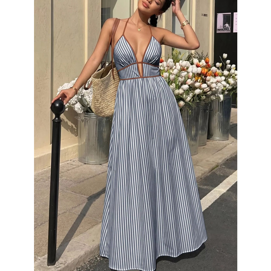 Striped Halter Neck Maxi Dress Apparel and Accessories