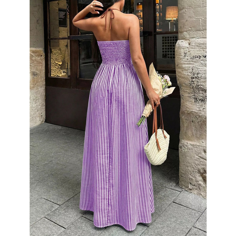 Striped Halter Neck Maxi Dress Apparel and Accessories