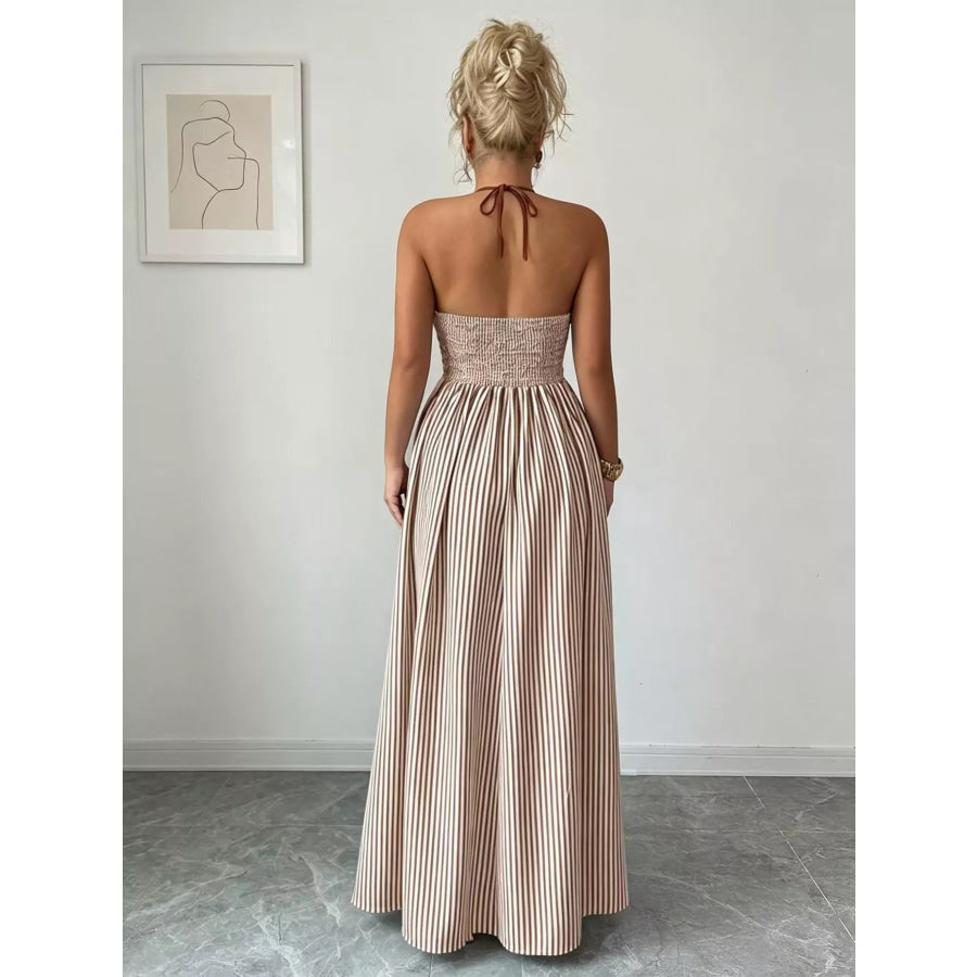 Striped Halter Neck Maxi Dress Apparel and Accessories