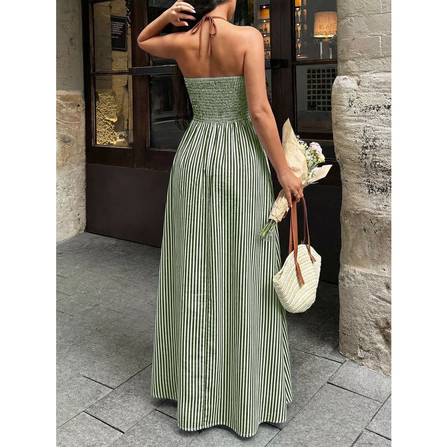 Striped Halter Neck Maxi Dress Apparel and Accessories