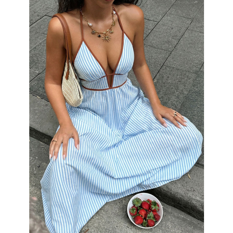 Striped Halter Neck Maxi Dress Apparel and Accessories