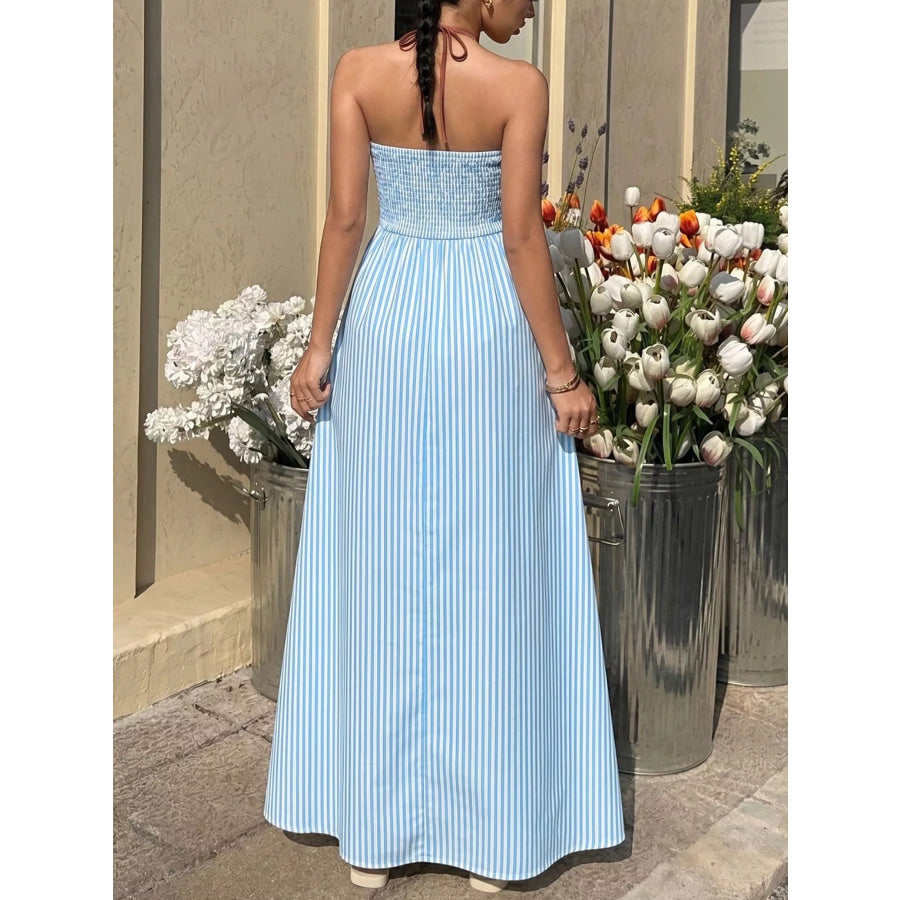 Striped Halter Neck Maxi Dress Apparel and Accessories