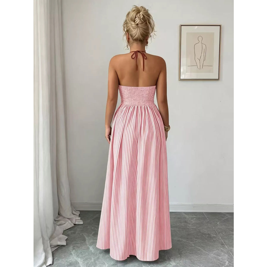 Striped Halter Neck Maxi Dress Apparel and Accessories