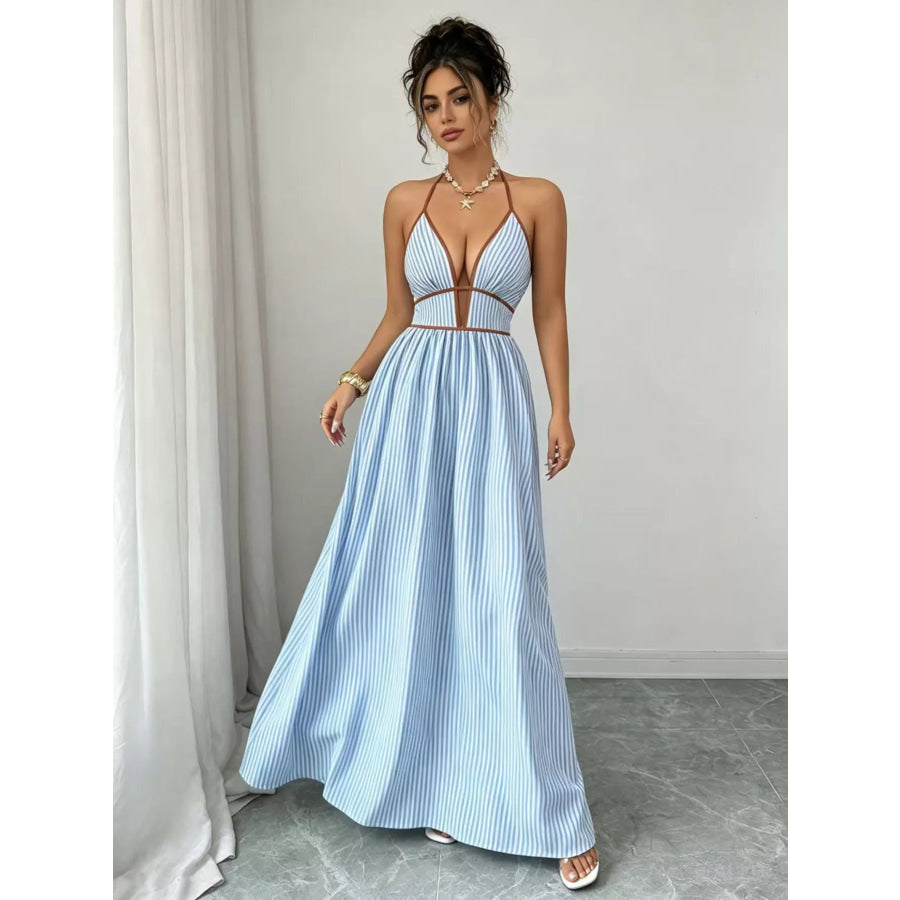 Striped Halter Neck Maxi Dress Apparel and Accessories
