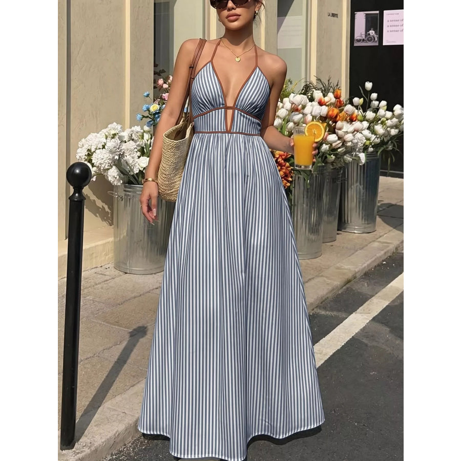 Striped Halter Neck Maxi Dress Apparel and Accessories
