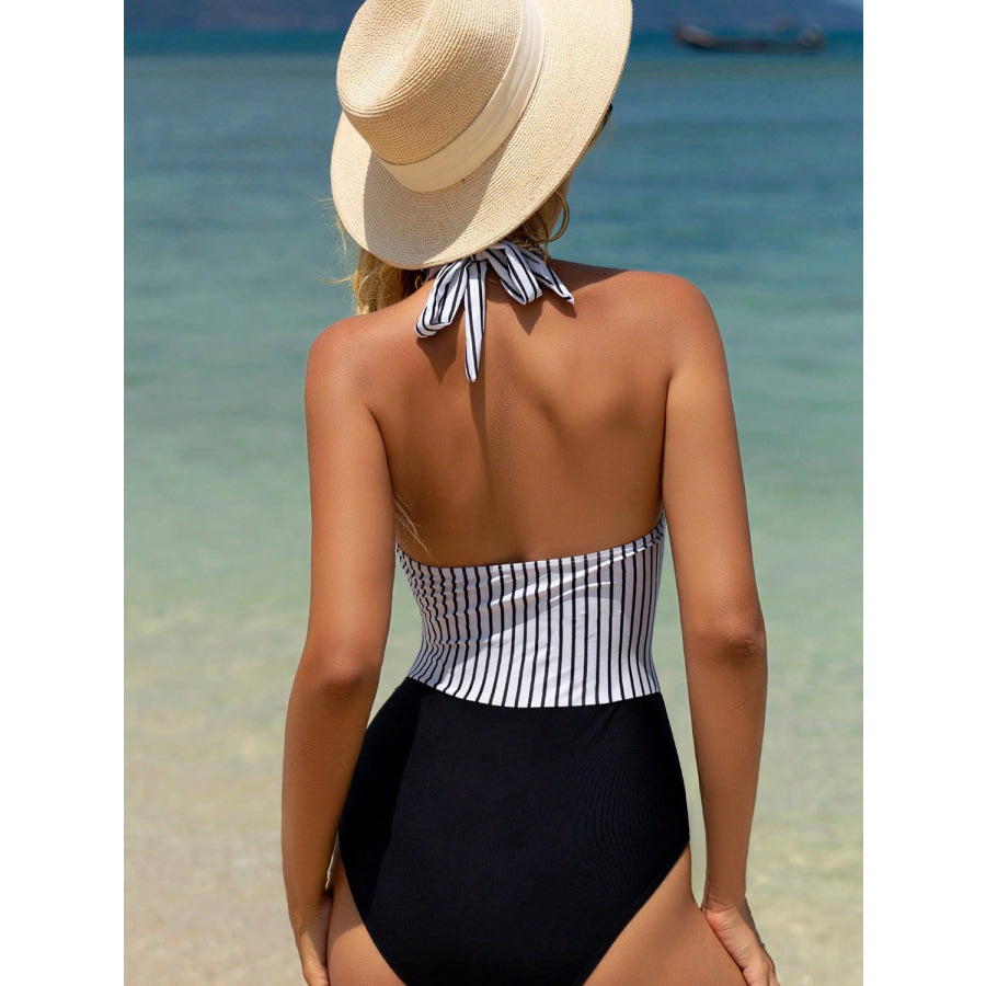 Striped Halter Neck One - Piece Swimwear Apparel and Accessories