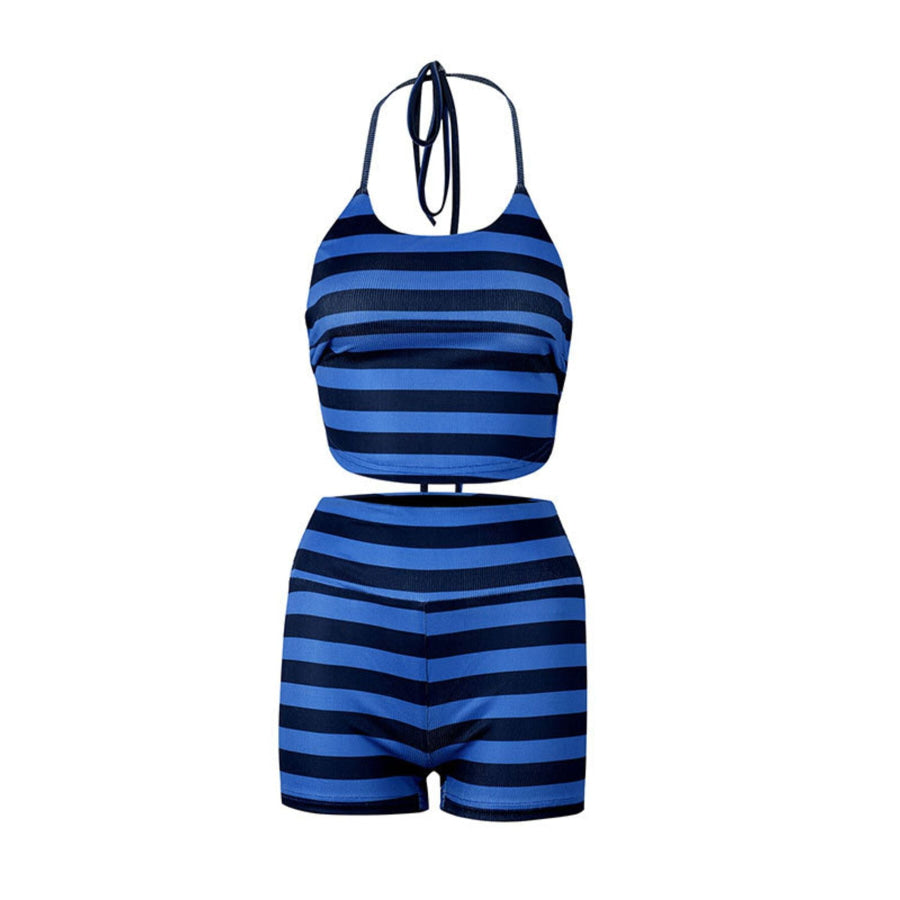 Striped Halter Neck Top and Shorts Set Apparel and Accessories