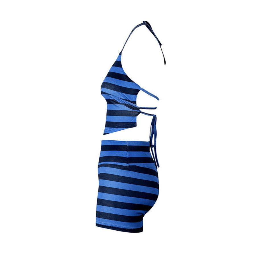 Striped Halter Neck Top and Shorts Set Apparel and Accessories