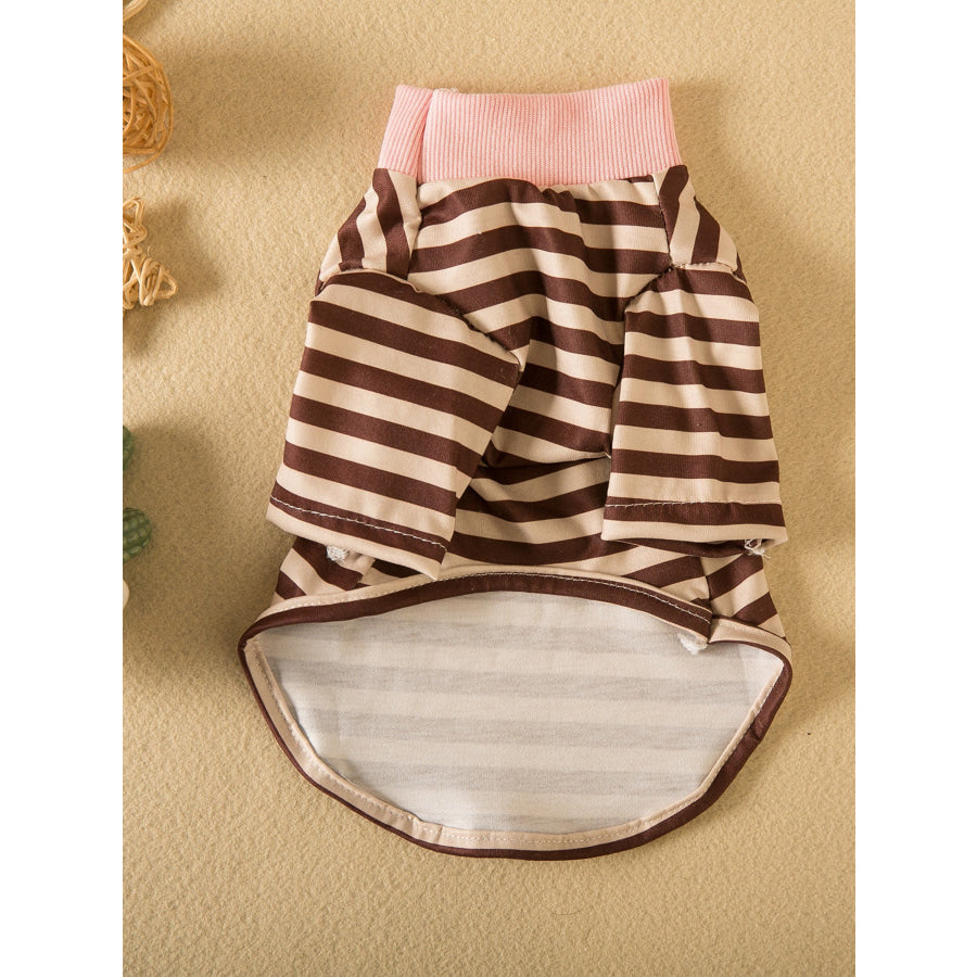 Striped Heart Patch Pet Top Brown / XS Apparel and Accessories