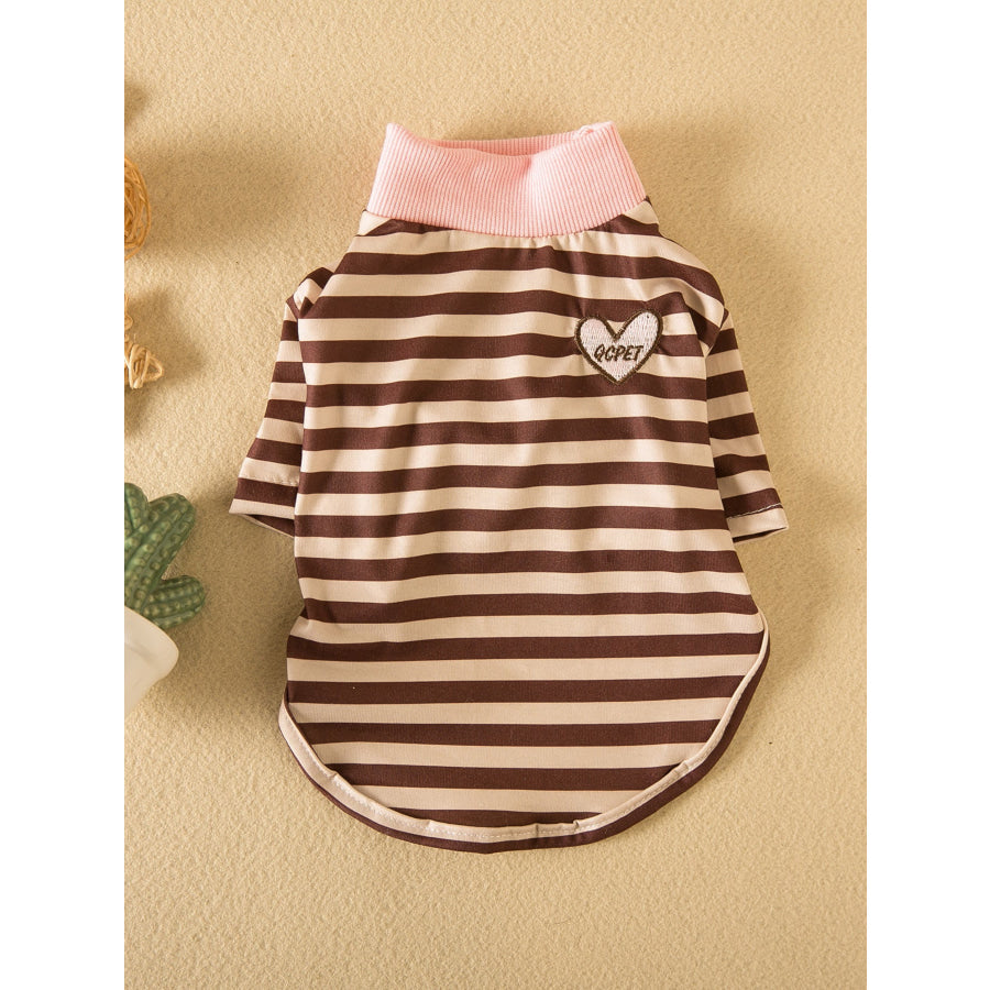 Striped Heart Patch Pet Top Brown / XS Apparel and Accessories