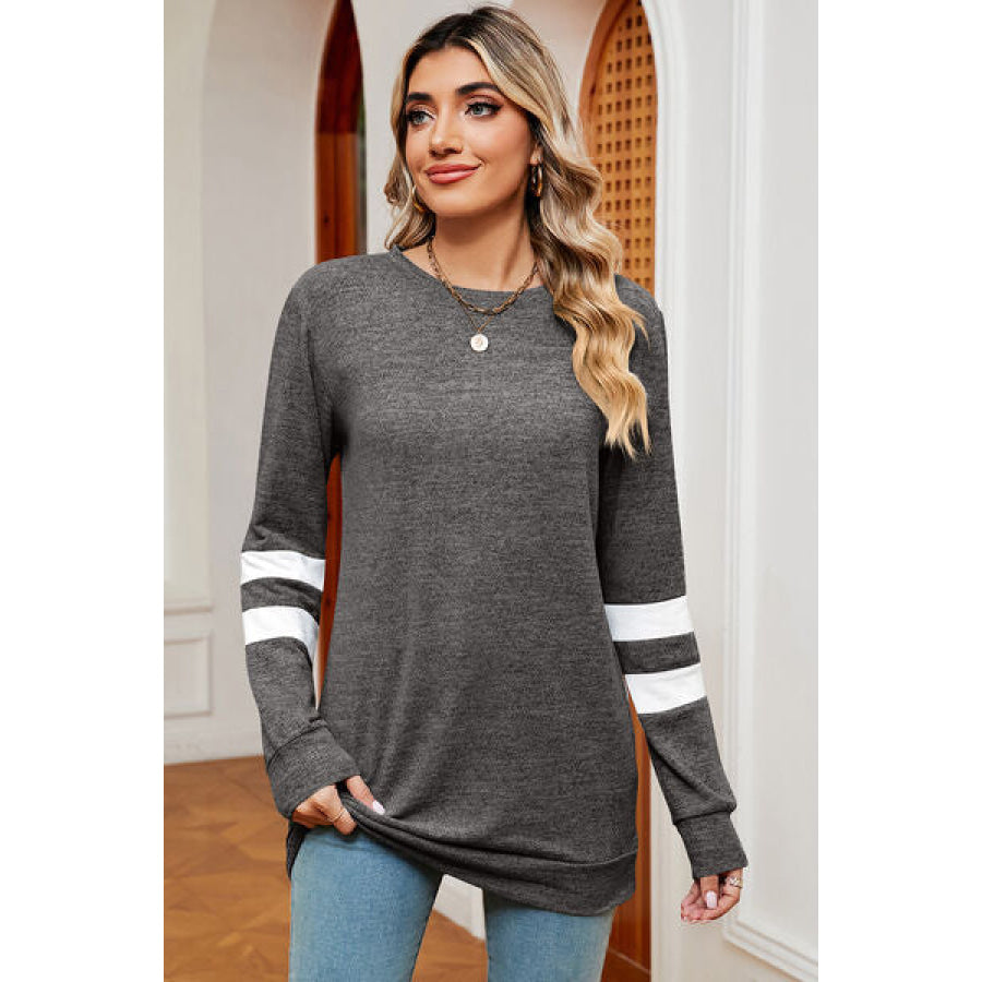 Striped Heathered Round Neck T - Shirt Apparel and Accessories