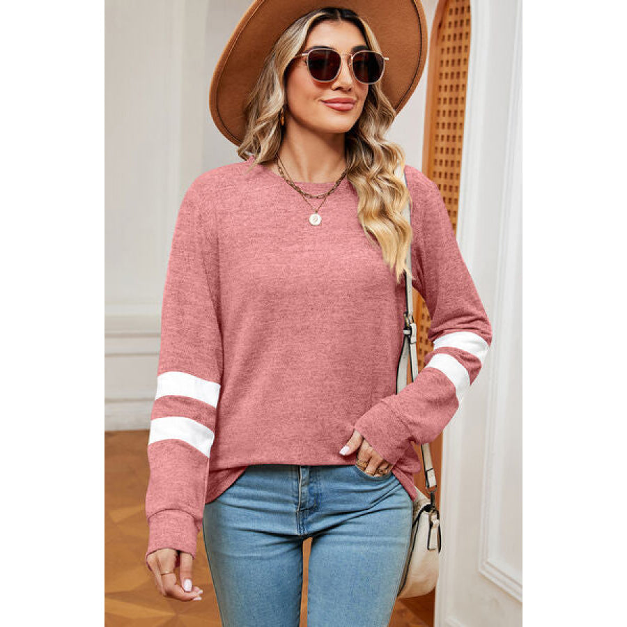 Striped Heathered Round Neck T - Shirt Apparel and Accessories