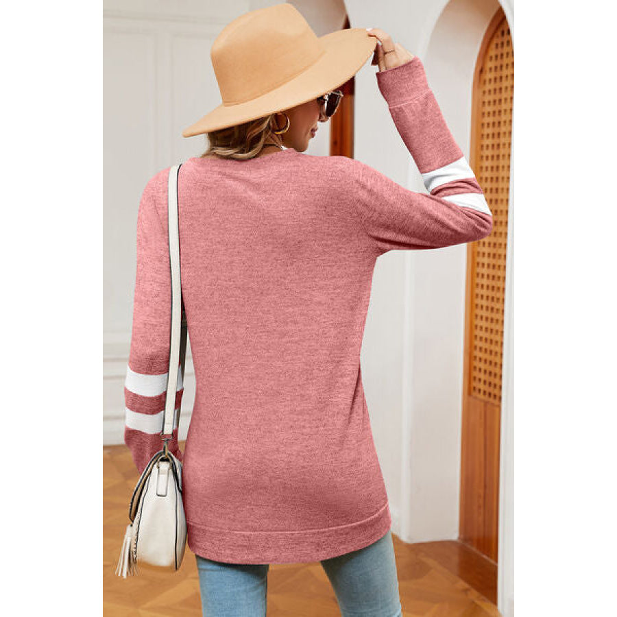 Striped Heathered Round Neck T - Shirt Blush Pink / S Apparel and Accessories