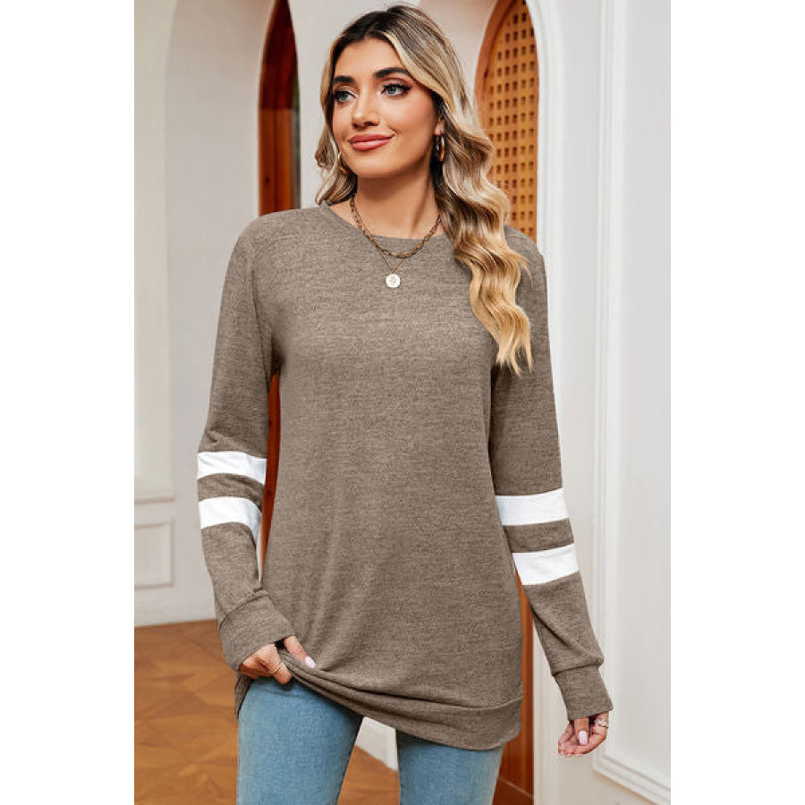 Striped Heathered Round Neck T - Shirt Apparel and Accessories