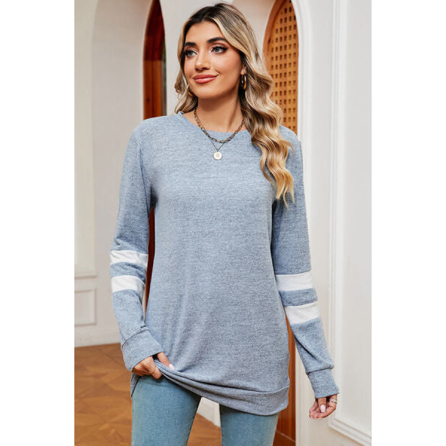 Striped Heathered Round Neck T - Shirt Apparel and Accessories