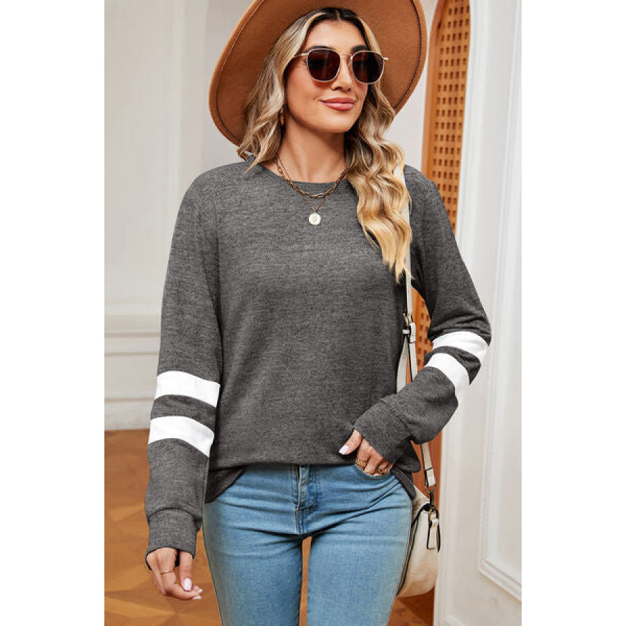 Striped Heathered Round Neck T - Shirt Apparel and Accessories