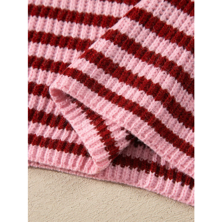Striped High Neck Zip-up Sweater Long Sleeve Casual Fit Drop Shoulder Open Front Cardigan Apparel and Accessories