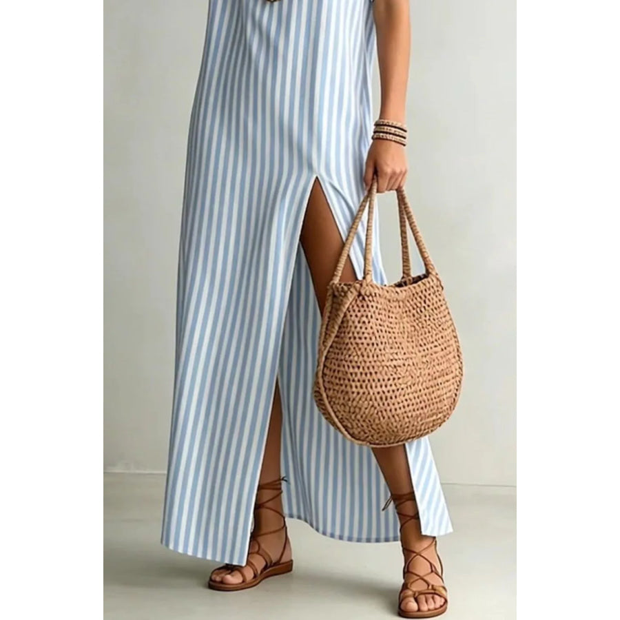 Striped High Slit Maxi Dress Apparel and Accessories