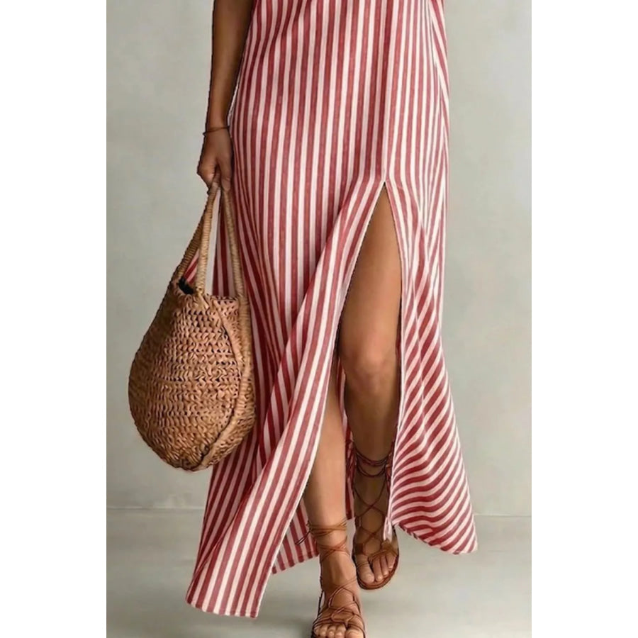 Striped High Slit Maxi Dress Apparel and Accessories