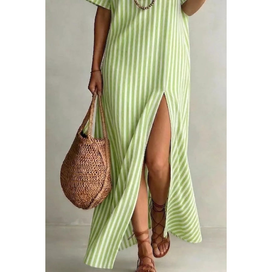 Striped High Slit Maxi Dress Apparel and Accessories