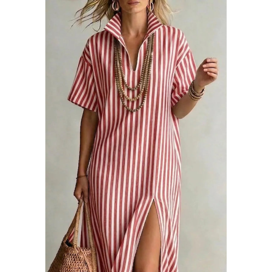 Striped High Slit Maxi Dress Apparel and Accessories