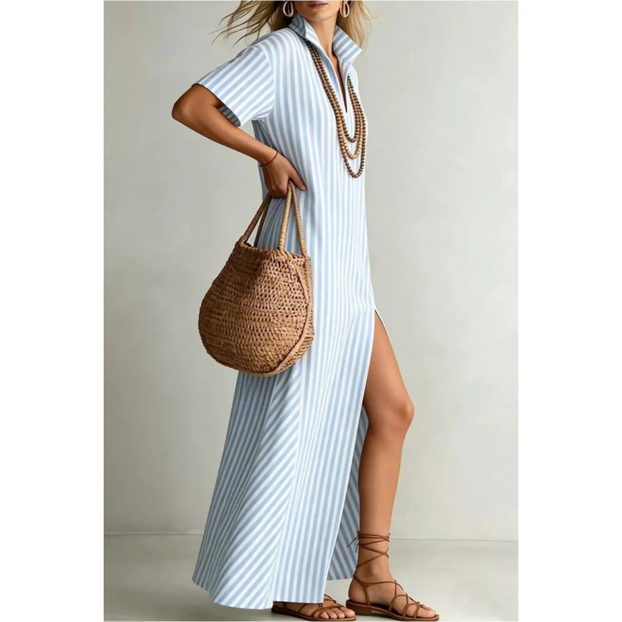 Striped High Slit Maxi Dress Apparel and Accessories