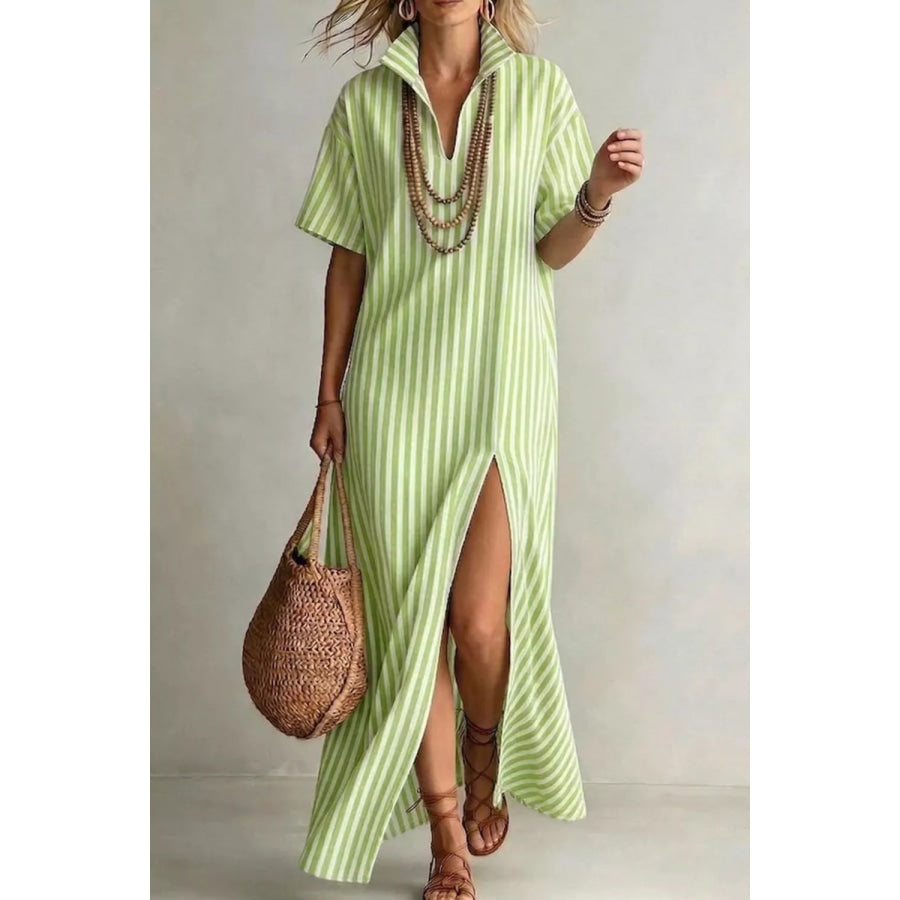 Striped High Slit Maxi Dress Lime / S Apparel and Accessories