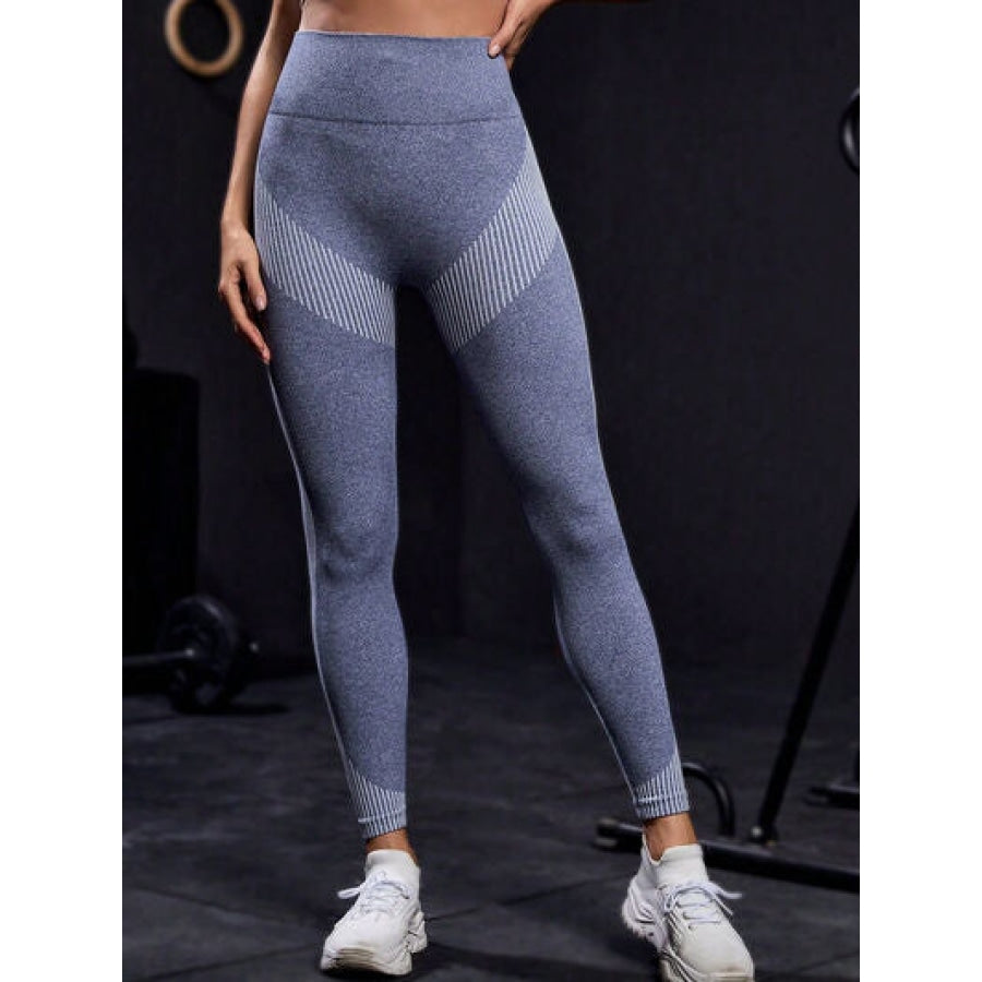 Striped High Waist Active Pants Apparel and Accessories