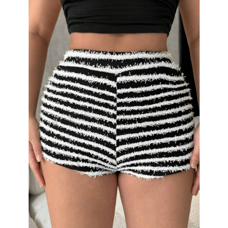 Striped High Waist Shorts Black / S Apparel and Accessories