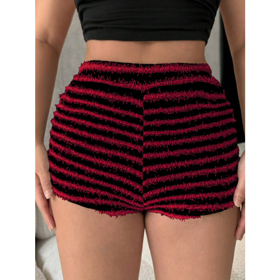 Striped High Waist Shorts Burgundy / S Apparel and Accessories