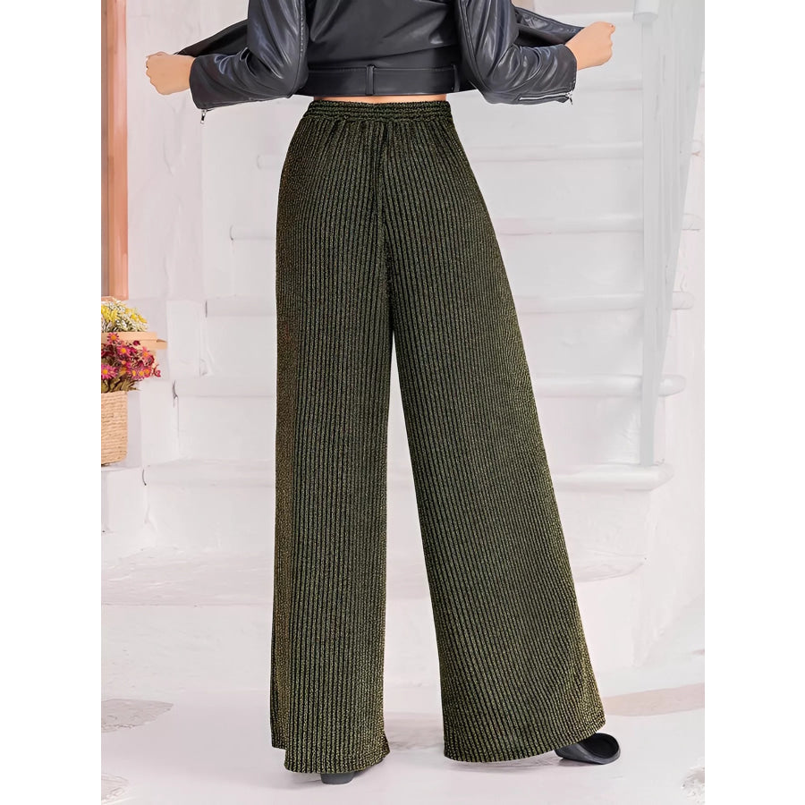 Striped High Waist Tie Wide Leg Pants Apparel and Accessories
