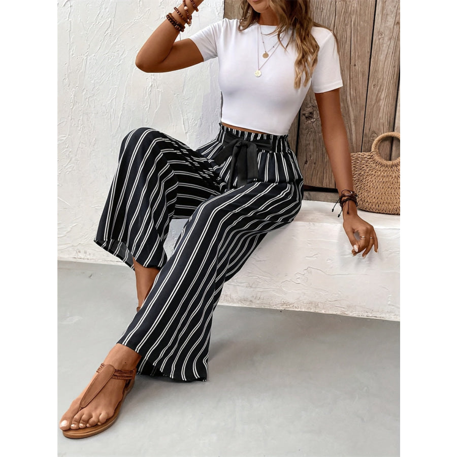 Striped High Waist Wide Leg Pants Apparel and Accessories