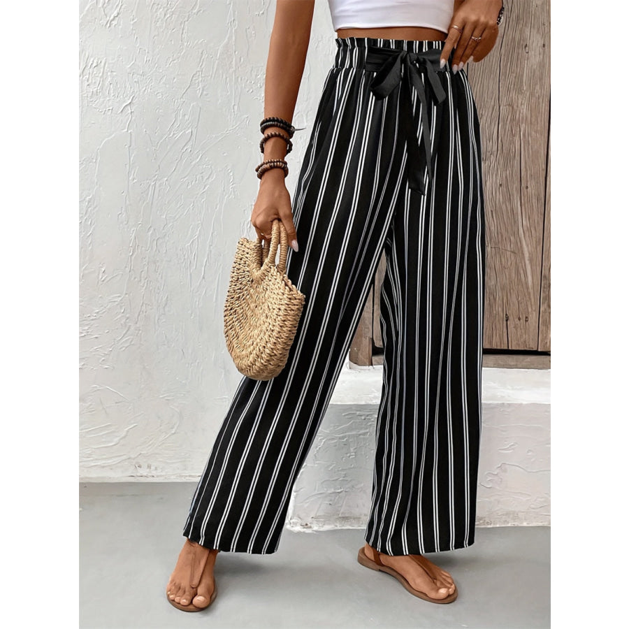 Striped High Waist Wide Leg Pants Apparel and Accessories