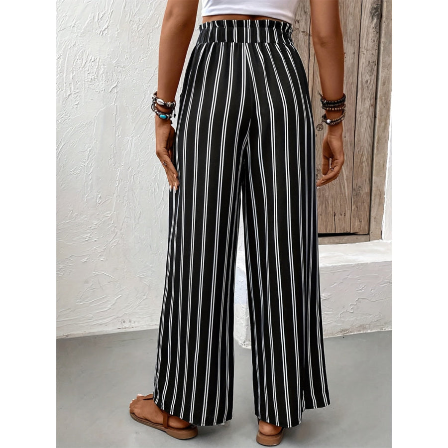 Striped High Waist Wide Leg Pants Apparel and Accessories