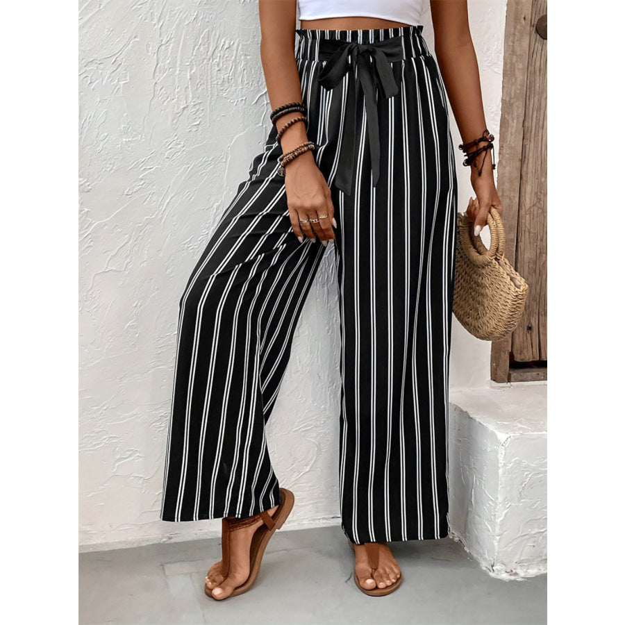 Striped High Waist Wide Leg Pants Apparel and Accessories