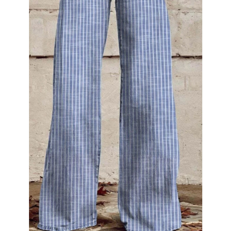 Striped High-Waisted Wide Leg Jeans Apparel and Accessories