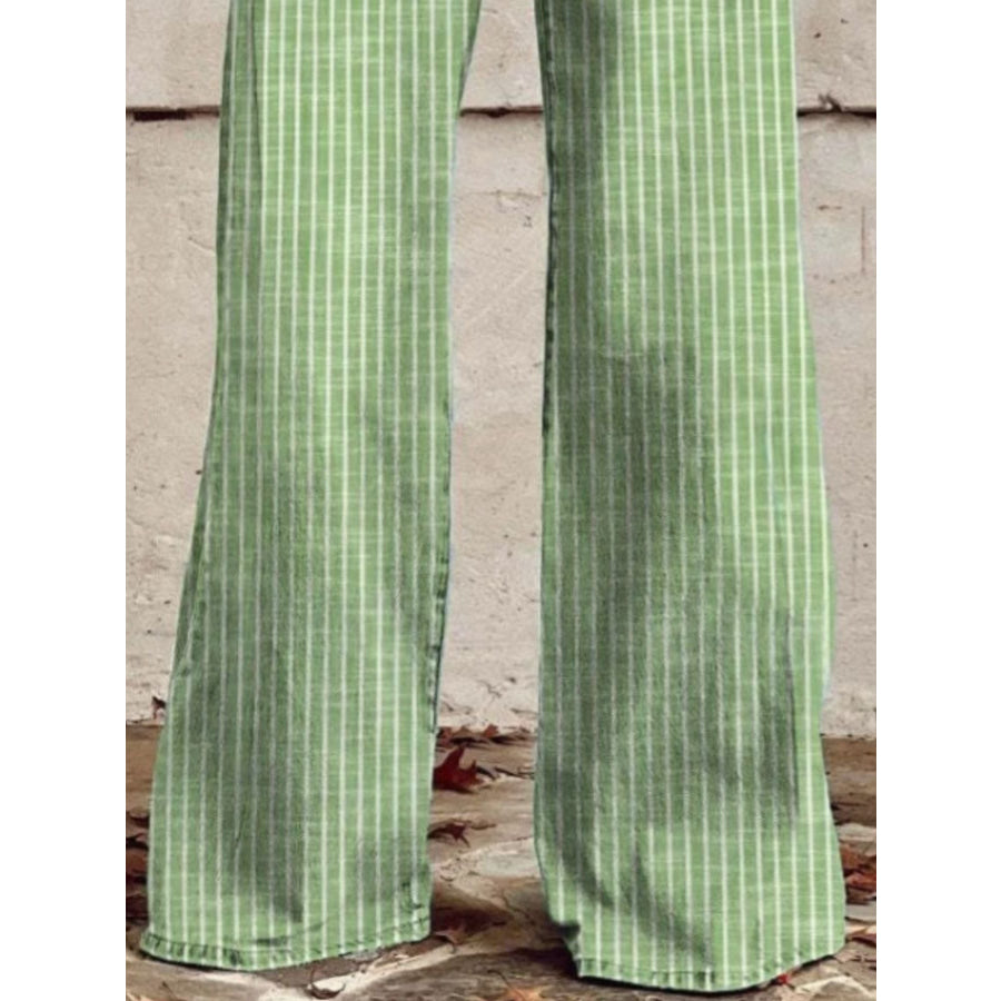 Striped High-Waisted Wide Leg Jeans Apparel and Accessories
