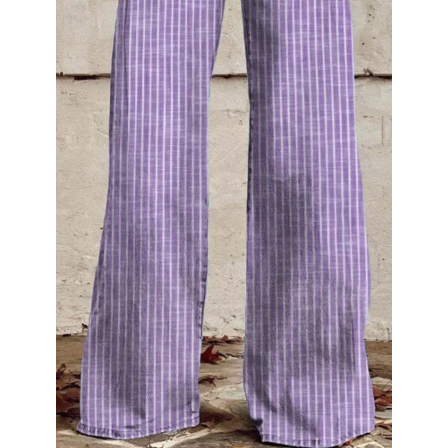 Striped High-Waisted Wide Leg Jeans Apparel and Accessories