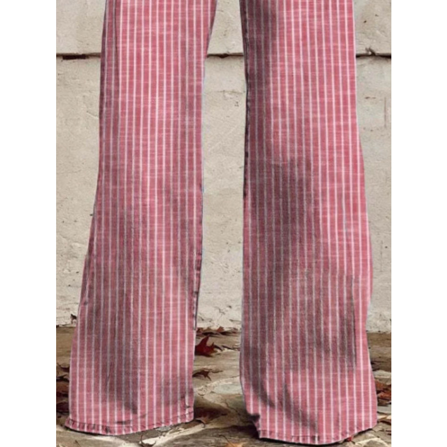 Striped High-Waisted Wide Leg Jeans Apparel and Accessories