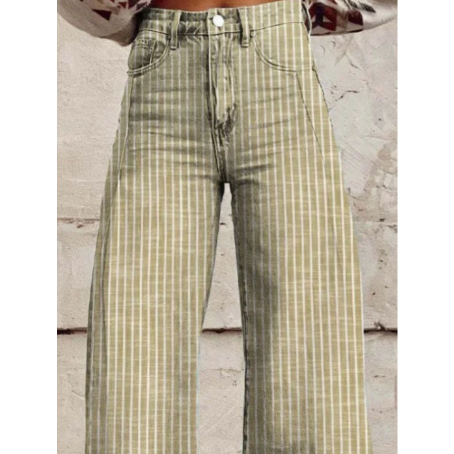 Striped High-Waisted Wide Leg Jeans Apparel and Accessories