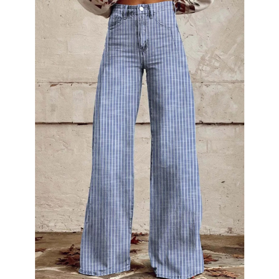 Striped High-Waisted Wide Leg Jeans Light Blue / S Apparel and Accessories