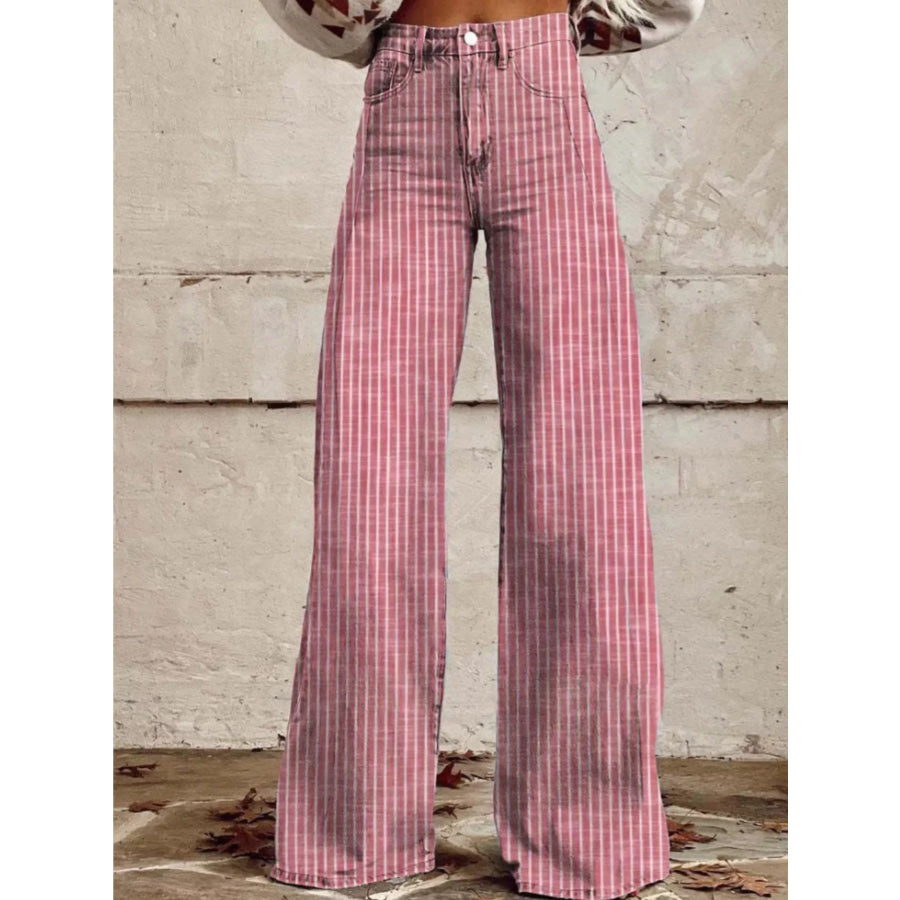 Striped High-Waisted Wide Leg Jeans Pink / S Apparel and Accessories