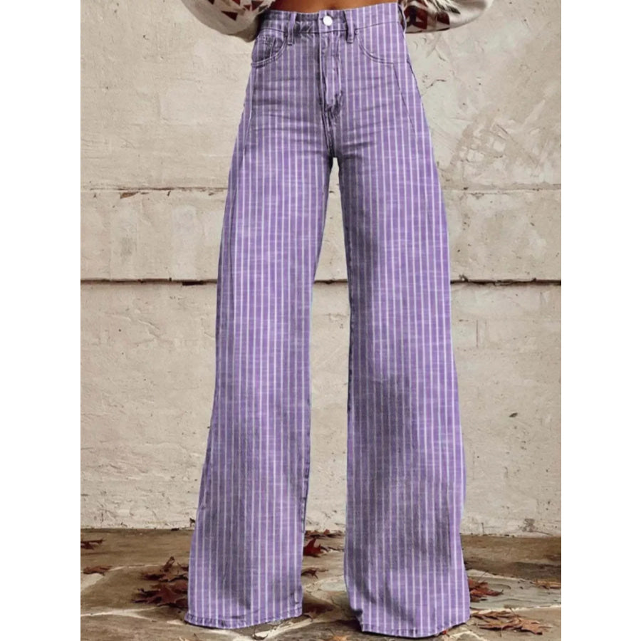 Striped High-Waisted Wide Leg Jeans Purple / S Apparel and Accessories