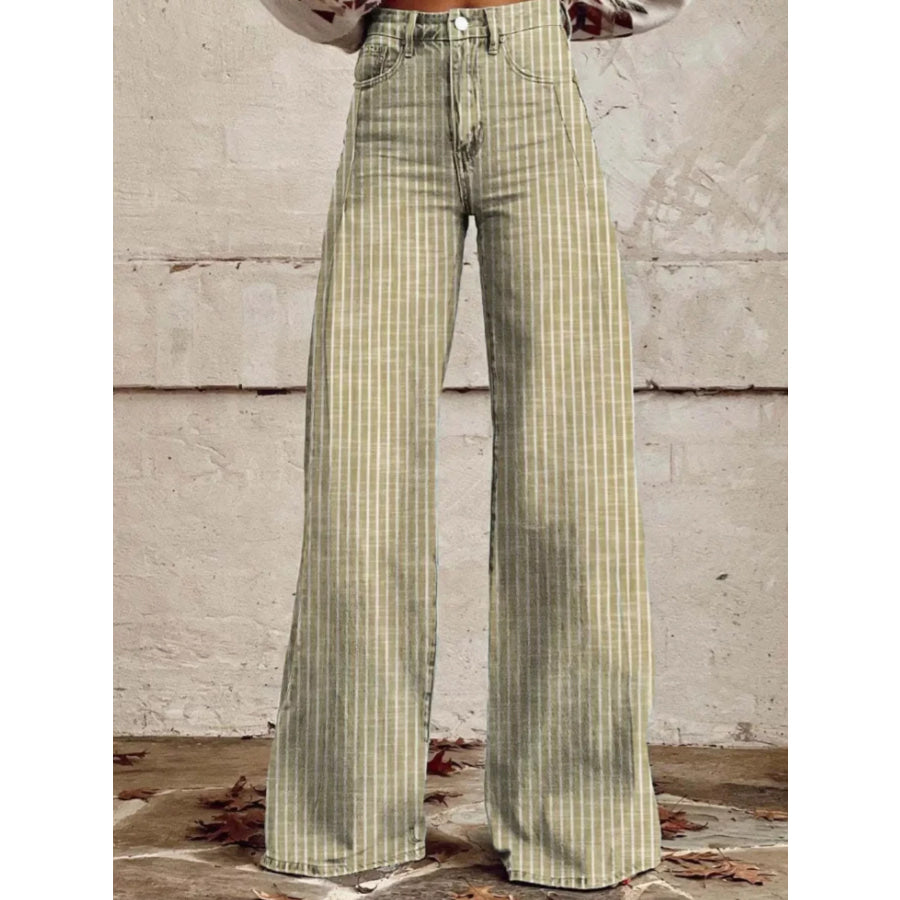 Striped High-Waisted Wide Leg Jeans Yellow / S Apparel and Accessories