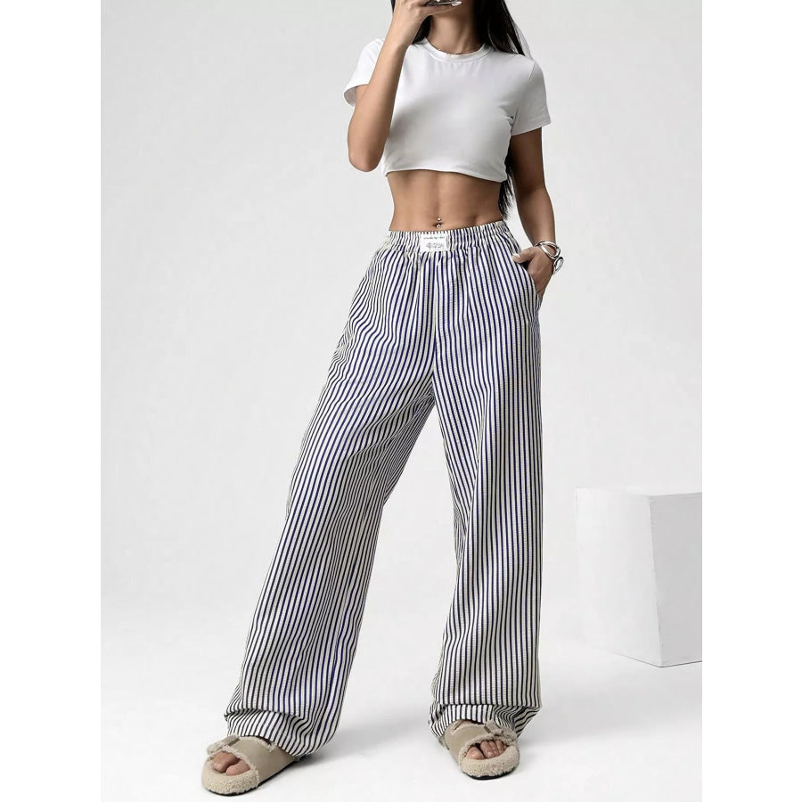 Striped High-Waisted Wide Leg Pants Apparel and Accessories